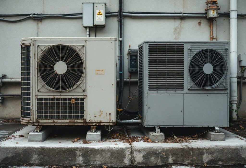 An older condenser beside its replacement.