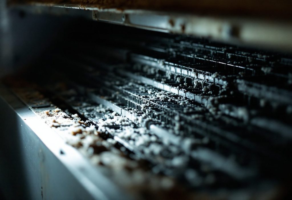 A dirty indoor coil restricts airflow, one route to a frozen coil and short cycles.