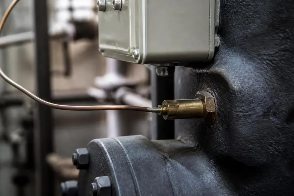 An immersion well puts the sensing bulb in the boiler water itself.