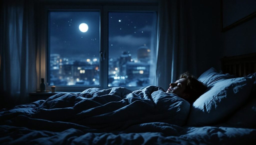 A bedroom at night, when a setback would apply.
