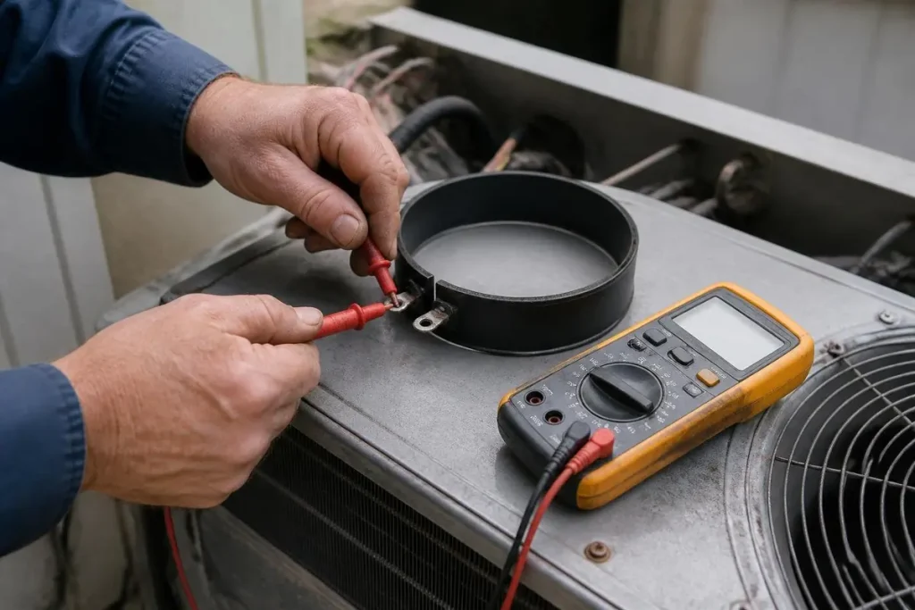 Resistance checks are done with power off and the heater leads disconnected.