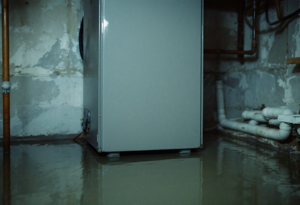 A flooded basement furnace: flood damage needs a separate flood policy.