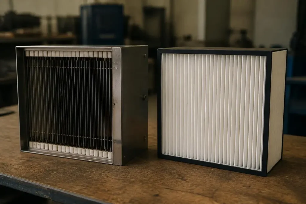A washable electronic cell versus a disposable high-MERV media filter.