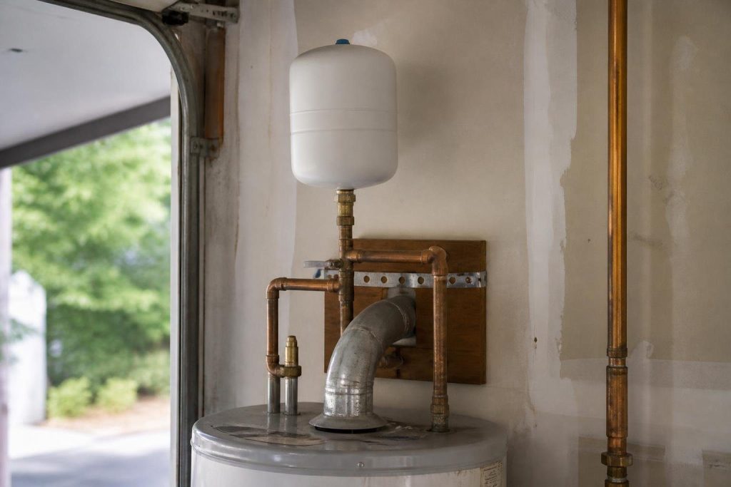 A potable thermal expansion tank on the water heater's cold supply.