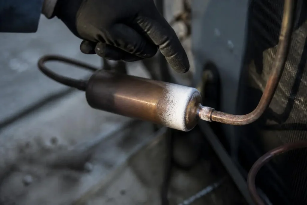 Frost or a sharp temperature drop across the drier points to a restriction.