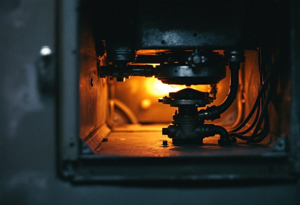 The igniter's glow inside the burner compartment before the gas valve opens.