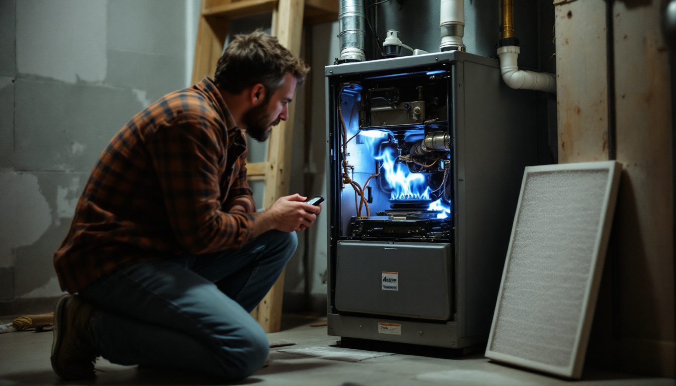 Homeowner timing a gas furnace burner cycle to diagnose furnace short cycling