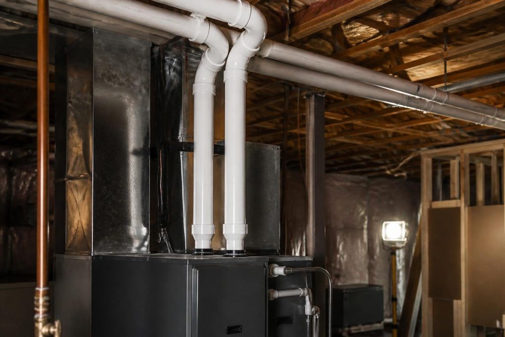 A 90 percent furnace runs a plastic exhaust and, on direct vent models, a plastic intake.
