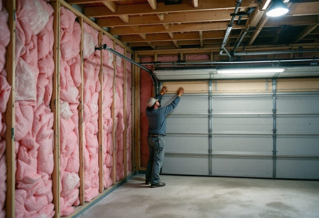 Insulating garage walls and the door before adding heat.