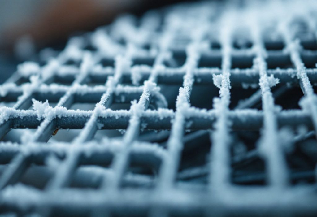 Frost building on an outdoor coil, the trigger for a defrost cycle.