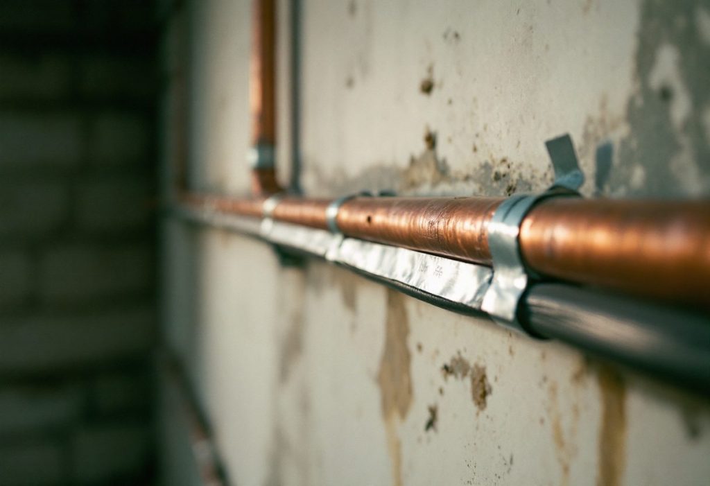 A heating cable run straight along the pipe, never overlapping itself.