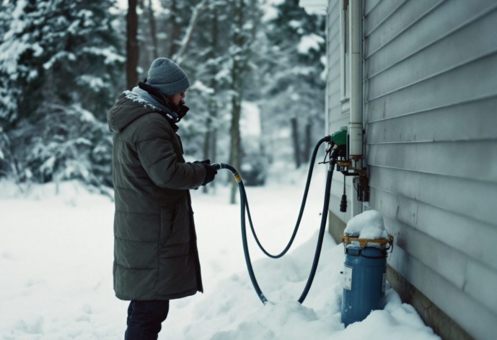 A heating oil delivery on a cold morning.