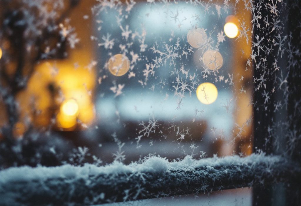 Frost on a window during a cold snap.