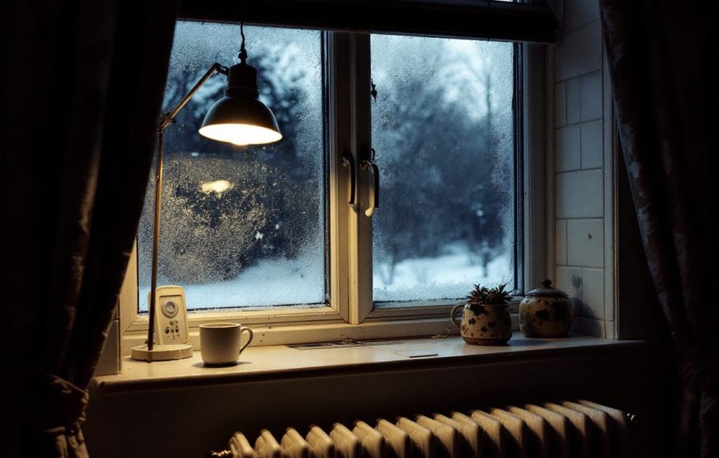 A radiator in an oil-heated farmhouse kitchen.