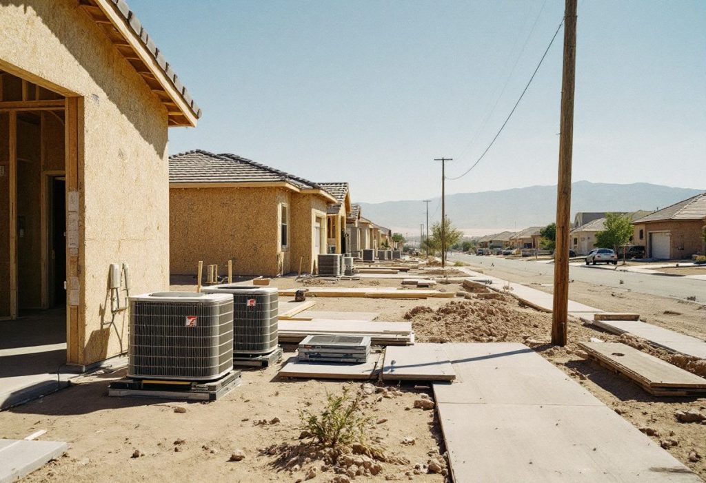 New housing construction with condenser pads going in.