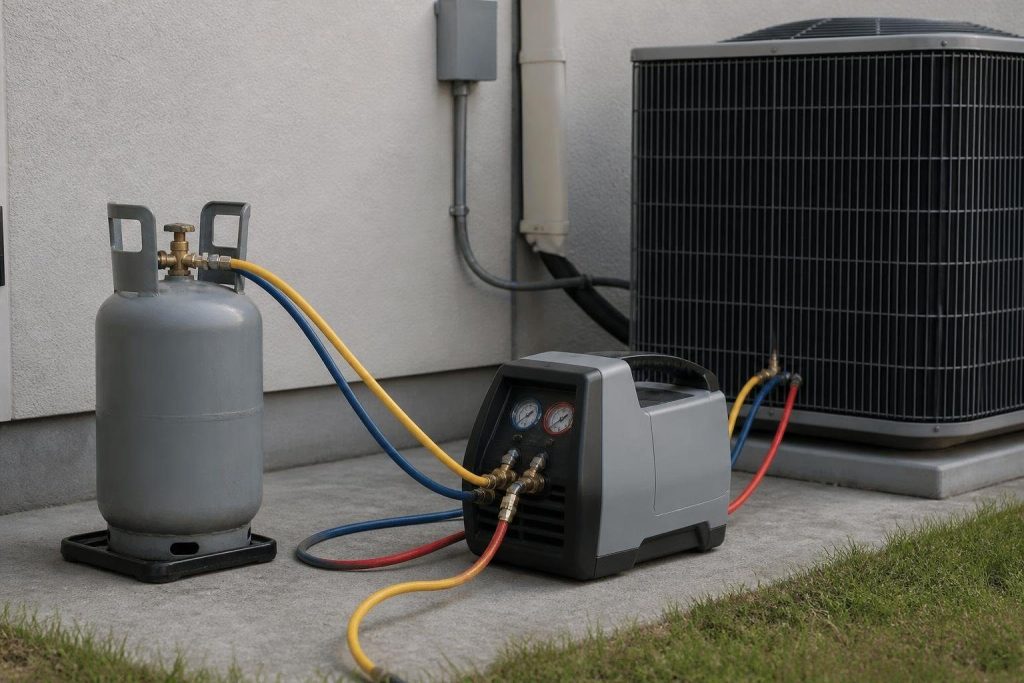 A recovery machine and cylinder, required equipment under EPA Section 608.