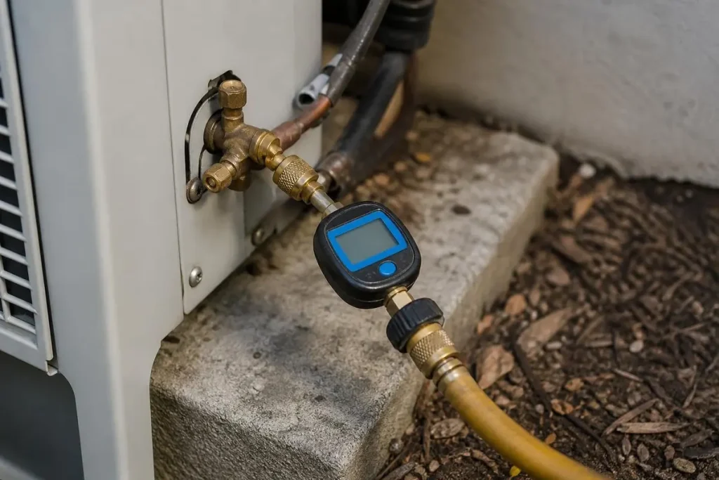 Read the micron gauge at the system, not at the pump, to see the true vacuum.