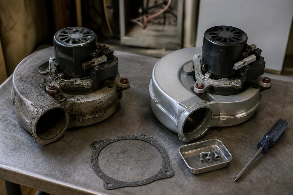Replacement comes with a new gasket; manufacturers warn that a poor seal can leak flue gas.
