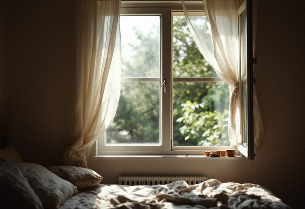 An open bedroom window on a summer morning.