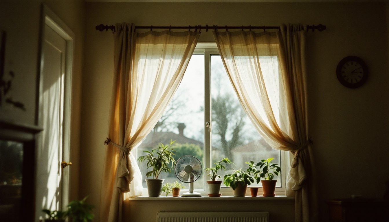 Open windows on opposite walls create natural ventilation through a living room
