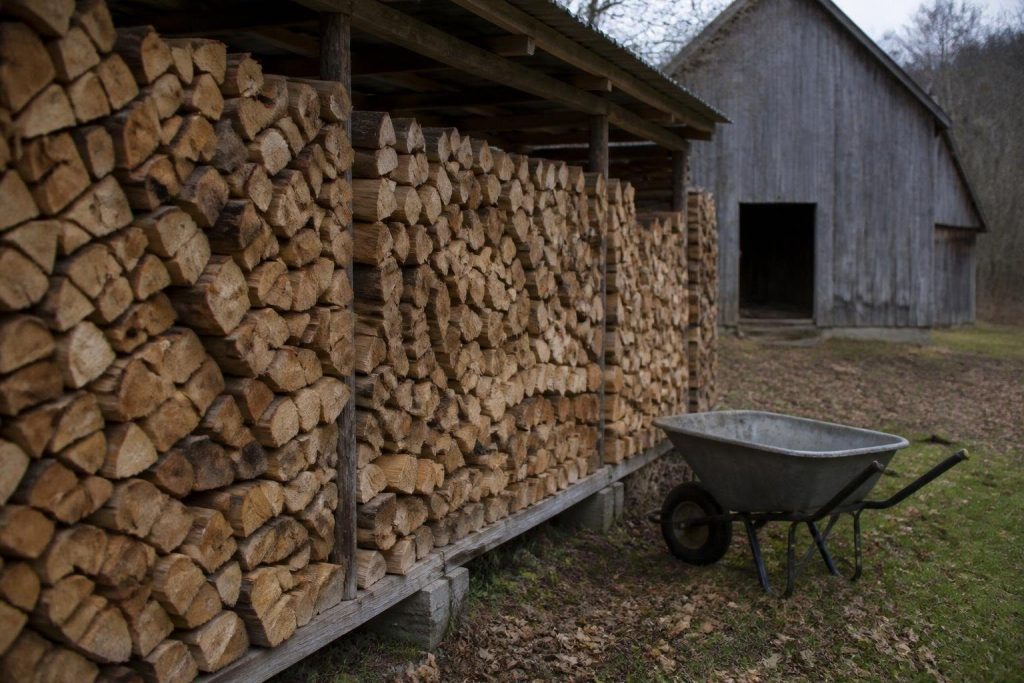 A cord of seasoned hardwood holds roughly 20 million Btu; the boiler's efficiency decides how much reaches the house.