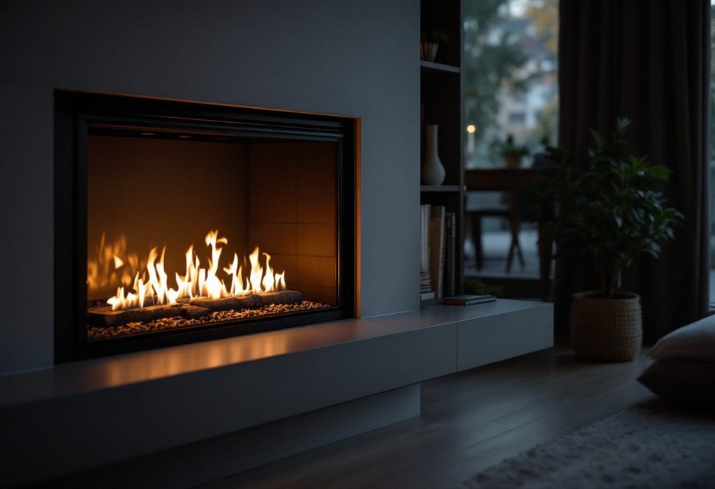 A gas fireplace, a common supplemental heat source.