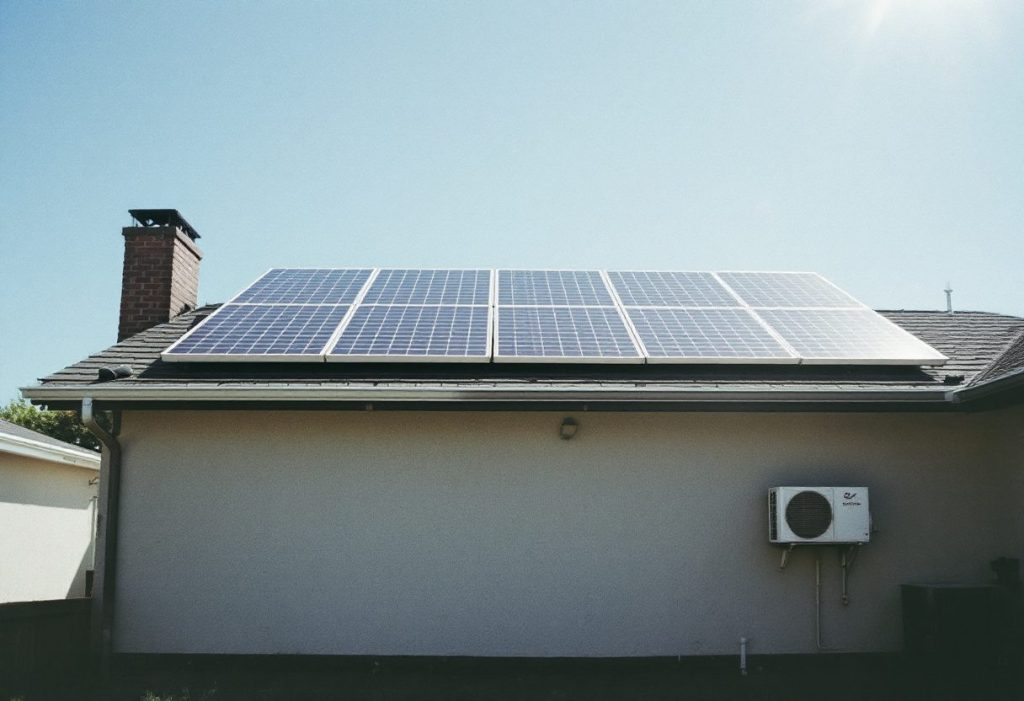Rooftop solar above the outdoor AC unit it helps power.