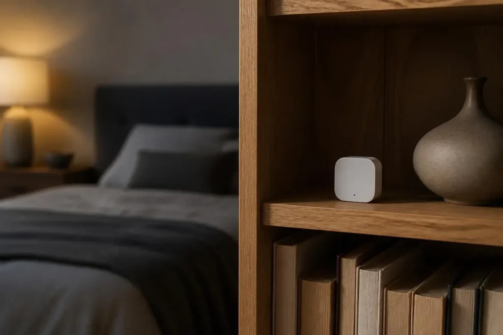 A remote sensor lets the system read the room you care about when the wall can't move.