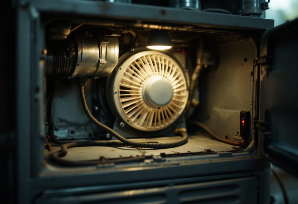 The furnace blower compartment, home of the door safety switch and the low voltage fuse.