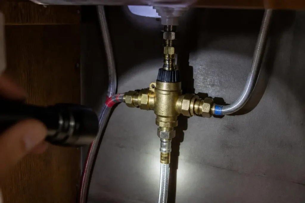 A point-of-use valve under one fixture, as opposed to a master valve at the water heater.