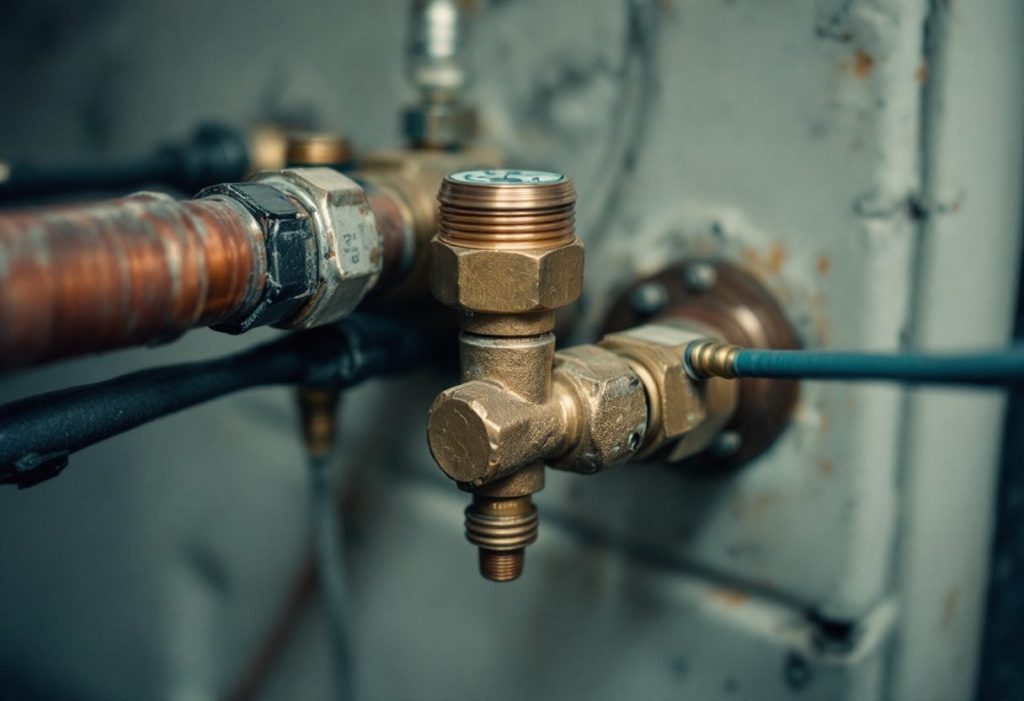 A brass expansion valve brazed into the refrigerant line at the coil.