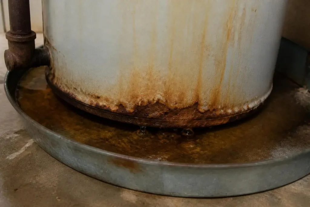 Water from the tank body itself usually means the inner tank has failed.