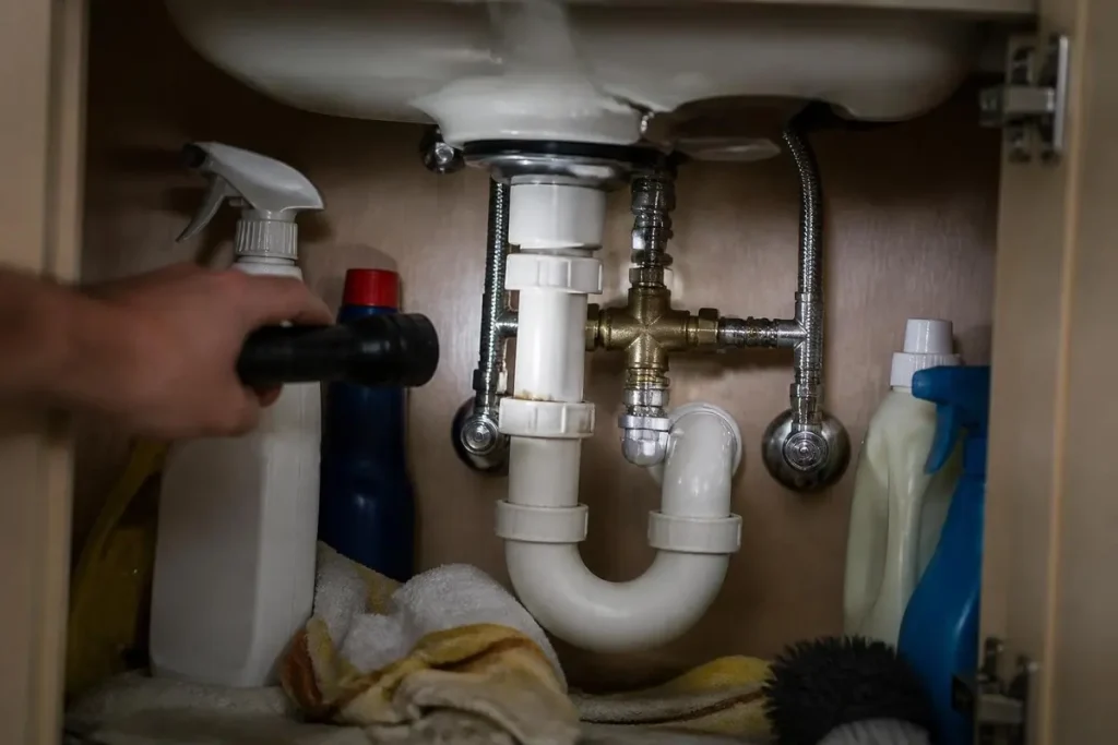 A crossover valve under the farthest sink lets a retrofit pump use the cold line as its return.