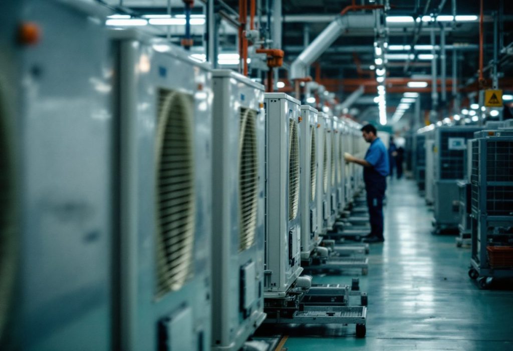 A condenser assembly line: one plant can build several brand names.